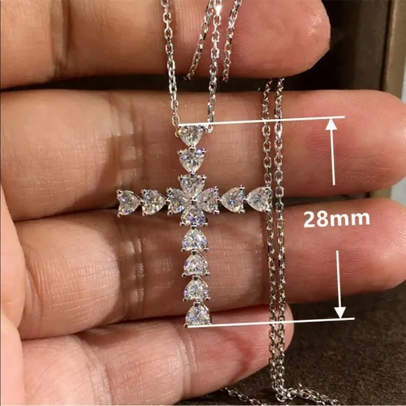 New 925 Silver Beautiful Cross Diamond Necklace - Picture 4 of 4